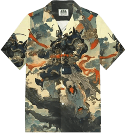 Ukiyoe Gundam Print Camp Collar Short Sleeve Shirt