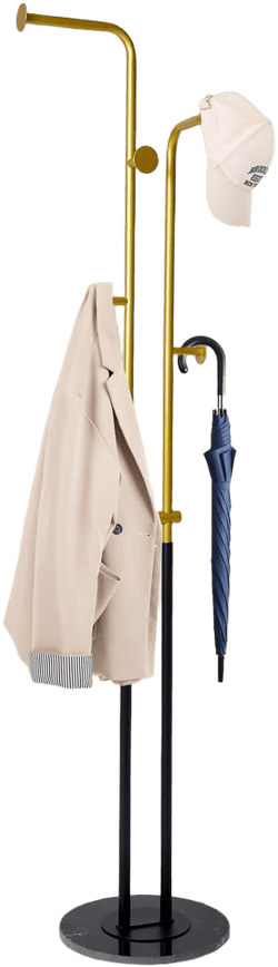 Coat Rack Freestanding Heavy Duty, Metal Coat Tree with 5 Hooks with Marble Base,Modern Clothes Rack,Corner Coat Stand for Bedroom Entryway Office 12.6 x 12.6 x 66.54 Inches (Gold)