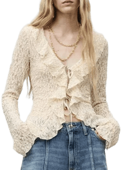 MANGO Women's Lace Ruffle Blouse
