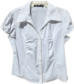 Milano Stretch Cotton Cap Sleeve Button Front Collared Blouse In White