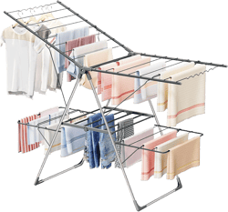 Bigzzia Clothes Drying Rack Foldable, 2-Level Large Laundry Drying Rack Collapsible, Stainless Steel Drying Rack Clothing for Indoor Outdoor, Easy to Fold, 33 Drying Rails, 142cm, Gray