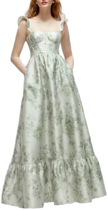 Dessy Collection Floral Satin Corset Maxi Dress