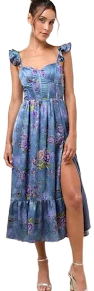 Lulus Floral Ruffled Bustier Midi Dress