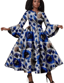 What Naturals Love Floral Ankara Maxi Dress with Bell Sleeves