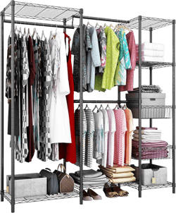 Xiofio 6 Tiers Heavy Duty Garment Rack,Metal Clothing Rack,Clothing Storage Rack,Closet Organizer System Freestanding & Adjustable Wardrobe 60.7" L x 15.7" W x 70.5" H Max Load 720LBS Black