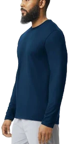 Gildan G424 Blank Unisex Performance Long-Sleeve T-Shirt Navy, 100% Polyester, Large in Bulk