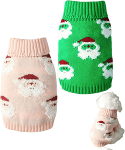 2Packs Christmas Sweater for Dog,Pink Green Christmas Pet Pullover Sweater Cute Soft Cat Puppy Santa Turtleneck Winter Kitten Knitted for Xmas Holiday Parties Outfit (Medium) Snowman Green Pink Medium