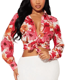 Fashion Nova Women's Zemira Floral Chiffon Button Up Shirt Combo