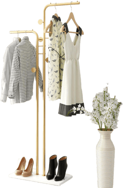 DR.IRON Double-pole Coat Racks Freestanding, Metal Gold Clothing Rack with 5 Hooks and Marble Base, Modern Coat Hanger Stand for Entryway, Living Room, Bedroom Gold L2-GOLD