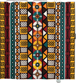 Ambesonne Kente Pattern Shower Curtain, Vertical Borders Inspired by Timeless Cultures Geometrical Design, Cloth Fabric Bathroom Decor Set with Hooks, 69" W x 70" L, Teal Orange Mustard