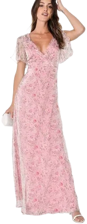 Lulus Floral Flutter Sleeve Maxi Dress