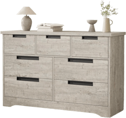 7 Drawer Dresser for Bedroom, Gray Modern Wooden Chest of Drawers with Embedded Handles Design, for Living Room, Bedroom