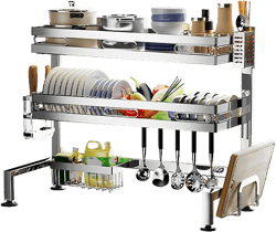 Drainage Rack Shelves over the Sink Dish Drying Rack, 3-Tier Dish Drying Rack, Stainless Steel Dish Drying Rack over Sink, Kitchen Storage Organizer Space Saver(55Cm/21.7In)