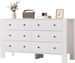 White 6 Drawer Dresser for Bedroom,Modern Double Dresser Organizer with Storage Drawers,Wooden Chests of Drawers for Bedroom,Entryway,Hallway