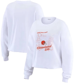 Wear by Erin Andrews Women's Cleveland Browns Postcard Cropped Long Sleeve Top