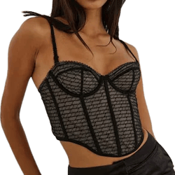 Bydee Crop Top with Sheer Mesh Panels and Lace Trim