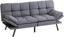 Vyfipt Futon Bed/Couch,Grey Polyester Memory Foam Small Splitback, Easy-Convert Backrests&Armrests,Stain-Resistant Fabric Sofas, 71x33x31.5