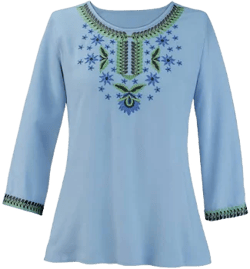 Collections Etc. Women's 3/4 Length Sleeve Embroidery Tunic