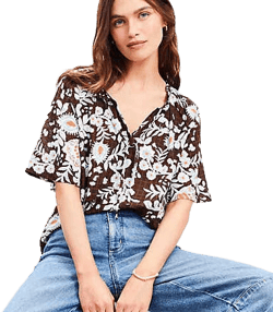 Loft Women's Floral Ruffle Tie Neck Blouse