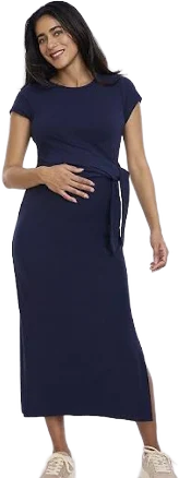 Motherhood Maternity Women's Crew Neck Short Sleeve Side Tie Maternity Midi Dress