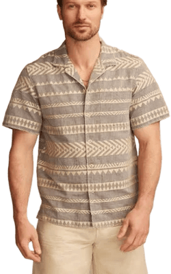 Lucky Brand Men's Textured Stripe Camp Collar Shirt