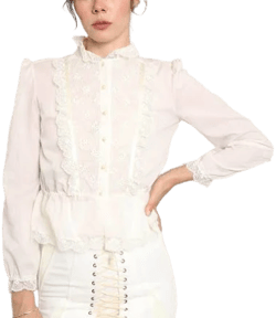1970s Victorian Lace Scalloped Bib Shirt