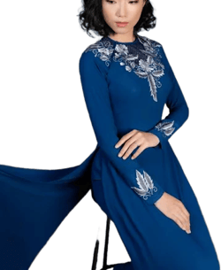 Floral Embroidery Silk AO Dai