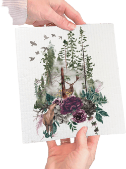 Set of 2 -  Deer Forest Mountains Wildlife Swedish Dish Cloth