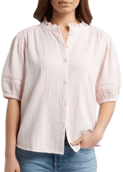 Caslon Ruffle Band Collar Cotton Gauze Button-Up Top