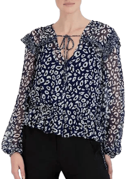 Womens BCBGMAXAZRIA Leopard Ruffled Blouse