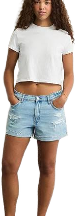 AE Strigid Women's Super High-Waisted Ripped Relaxed Denim Shorts