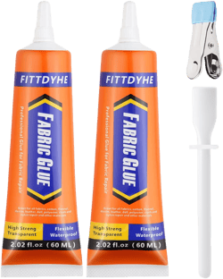 2 Pack Fabric Glue Permanent, 60ML/2.02oz Washable Clear Clothing Glue, Super Fabric Adhesive for Rhinestones, Patches, Clothes, Denim, Leather, Polyester, Fabrics, Doll Repair, Flannel, Cotton