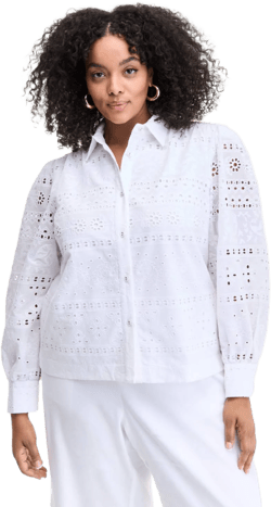 INC International Concepts Women's Cotton Eyelet Blouson-Sleeve Blouse