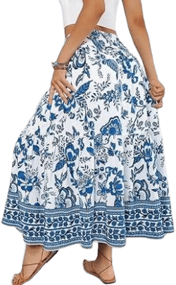 Non Brand Women's Bohemian Elastic High Waist Crinkle A-Line Maxi Dress