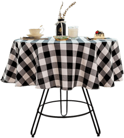 Cotton Linen Buffalo Plaid Round Tablecloth Checkered Round Table Cover for Farmhouse Dining Room Kitchen Home Decor ( Round - 60 Inch, White & Black ) 60" (Round) Round White and Black