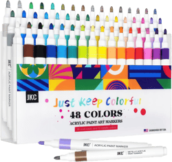 JKC 48 Colors Acrylic Paint Markers Set, Acrylic Paint Pens with Medium Tip for Kids Adults, Acrylic Markers for Rock Painting, Pumpkin, Stone, Canvas, Wood, Paper, Glass, Ceramic, Fabric, Plastic Egg
