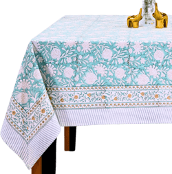 Hand Block Print Tablecloth - Table Cloths for 6 Foot Rectangle Tables, 100% Cotton, 60 x 90 Inches: Green, Floral Design - Ideal for Dining, Kitchen, Holiday, Party, Farmhouse, Outdoor