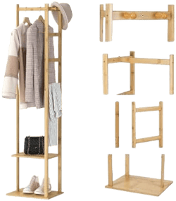 Versatile 4-in-1 Bamboo Clothes Coat Stand