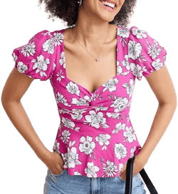 Francesca's Lisa Floral Puff Sleeve Blouse