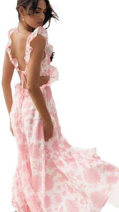 Petal & Pup Women's Rori Floral Ruffle Cutout Maxi Dress