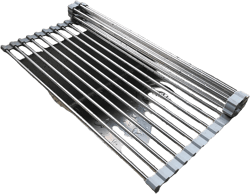 Tomorotec Roll Up Dish Drying Rack Over The Sink Grey Large Dish Drying Rack Rolling Foldable Collapsible SUS304 Stainless Steel Multipurpose Dish Drainer for Kitchen Counter (17.8”x15.7”) 17.8" x 15.7"
