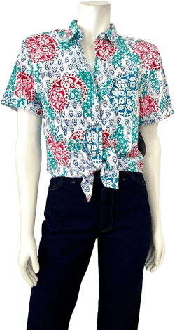 Vintage 80's Cherokee Geometric Short Sleeve Blouse