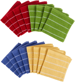Kitchen Dish Cloth-Set of 16 -12.5x12.5-Absorbent 100% Cotton Wash Cloth- Chevron Weave Pattern in 4 Colors- Dishcloths for Cleaning by Lavish Home