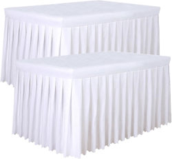 Tina's 2 Pack 6ft White Polyester Tablecloth, Fitted Table Covers for 6 Foot Rectangle Tables, Table Skirts for Banquets Events 2pc White