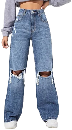 SHEIN Y2k High Waisted Ripped Wide Leg Jeans