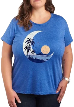Women's Moon Beach Scene Graphic T-Shirt