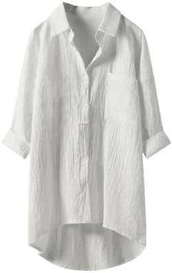 Women's Baggy Full Sleeve Cotton Linen Button Down Blouse with Pockets
