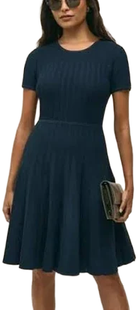 A-line Pleated Short-sleeve Sweater Dress In Navy