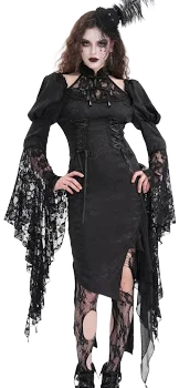 Women's Gothic Hime Sleeve Hollow Lace Irregular Dress