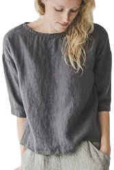 Kimono Linen Women Blouse Casual Heavy Flax Linen Top